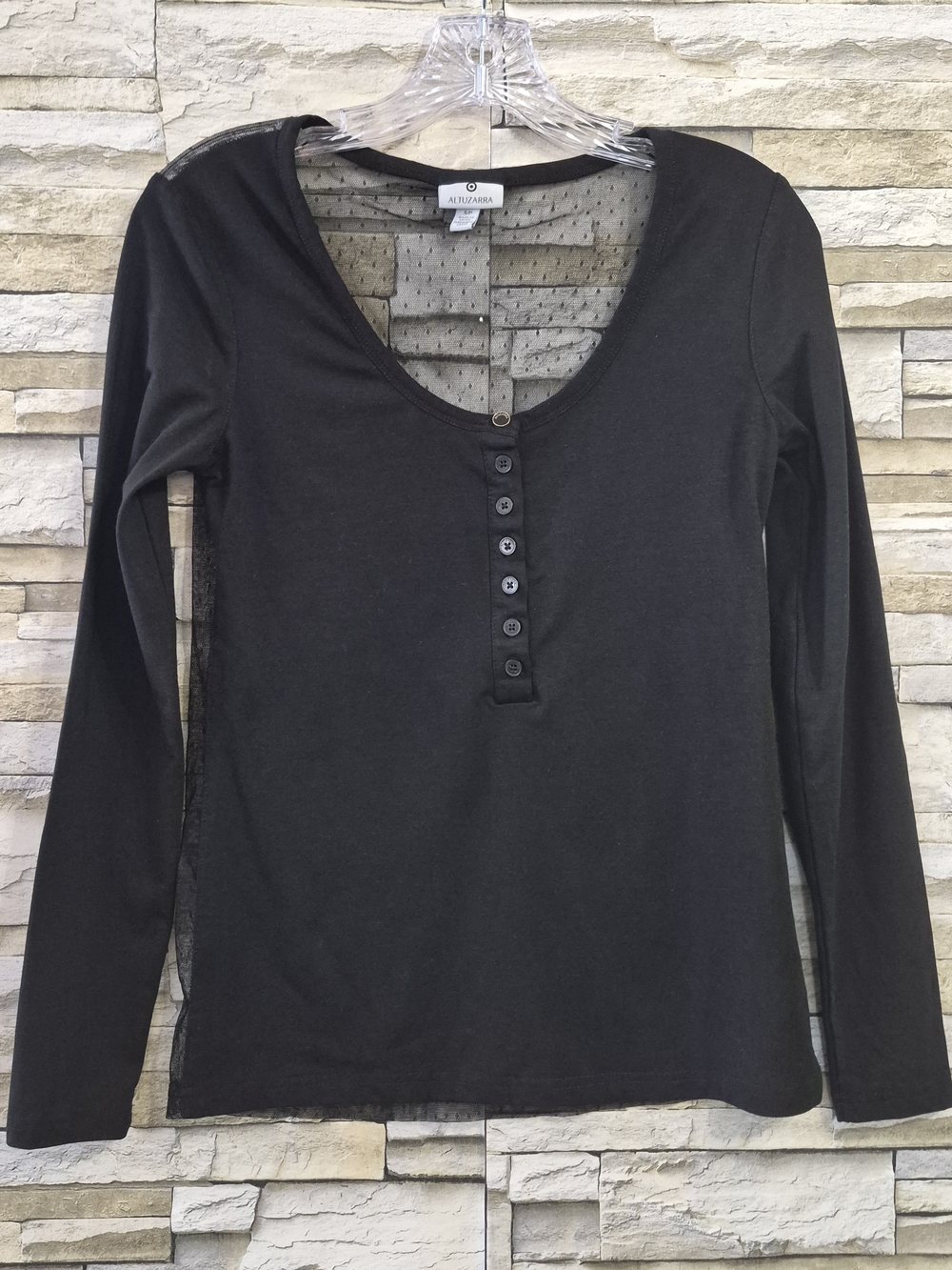 ​Altuzarra Top Women's Small Black Long Sleeve Henley Mesh Back Casual